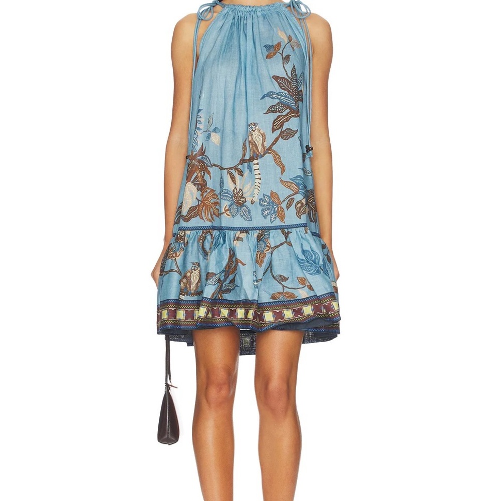 Alemais Georgie Light Blue Halter Floral Sleeveless Mini Dress